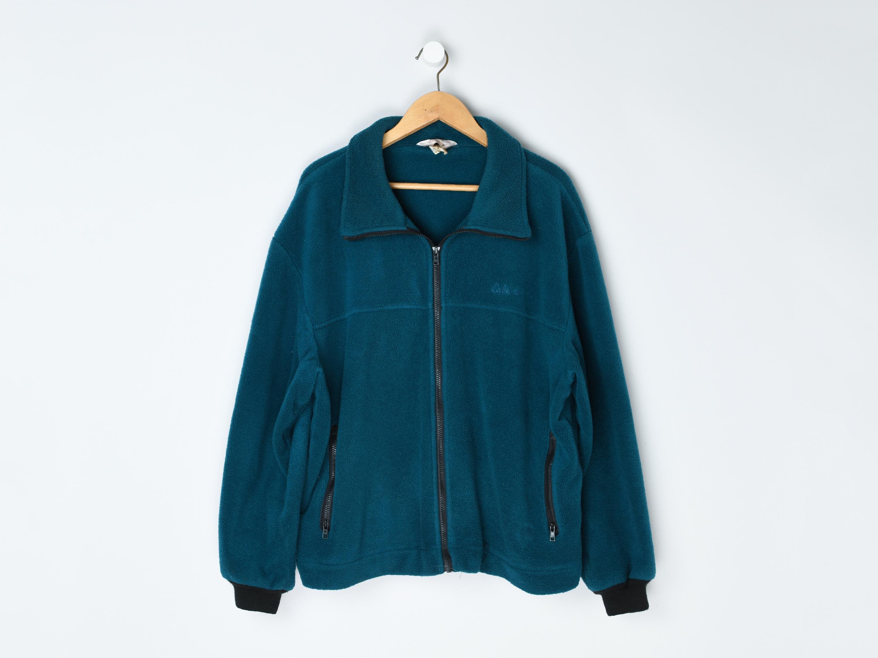 80s 90s cabela's polartec fleece hoodie Vintage 80s Cabelas Teal Blue Fleece Full Zip Polartec Sweater