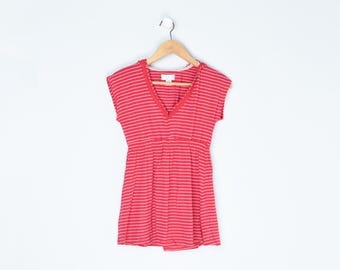 Vintage Y2k Striped Hooded Babydoll Top - 2000s clothing, red, white - Women's L