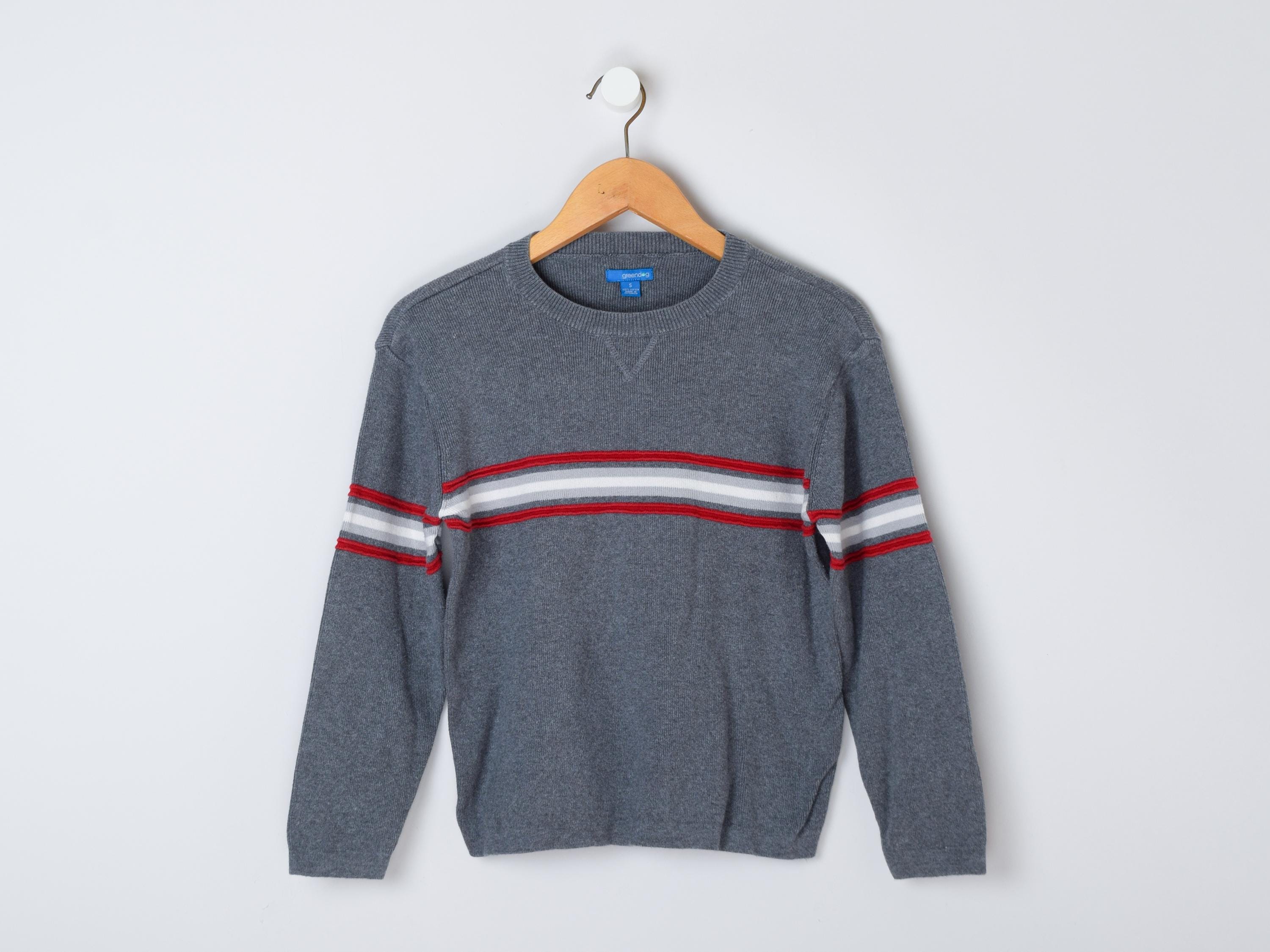 Vintage Y2k Grey & Red Striped Sweater - 2000s, skater, knit, pullover, stripes  Women's S