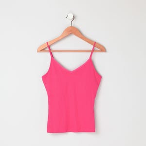 Vintage Y2k Hot Pink Spaghetti Strap Ribbed Tank - 2000s clothing, cami top - Women&#39;s M