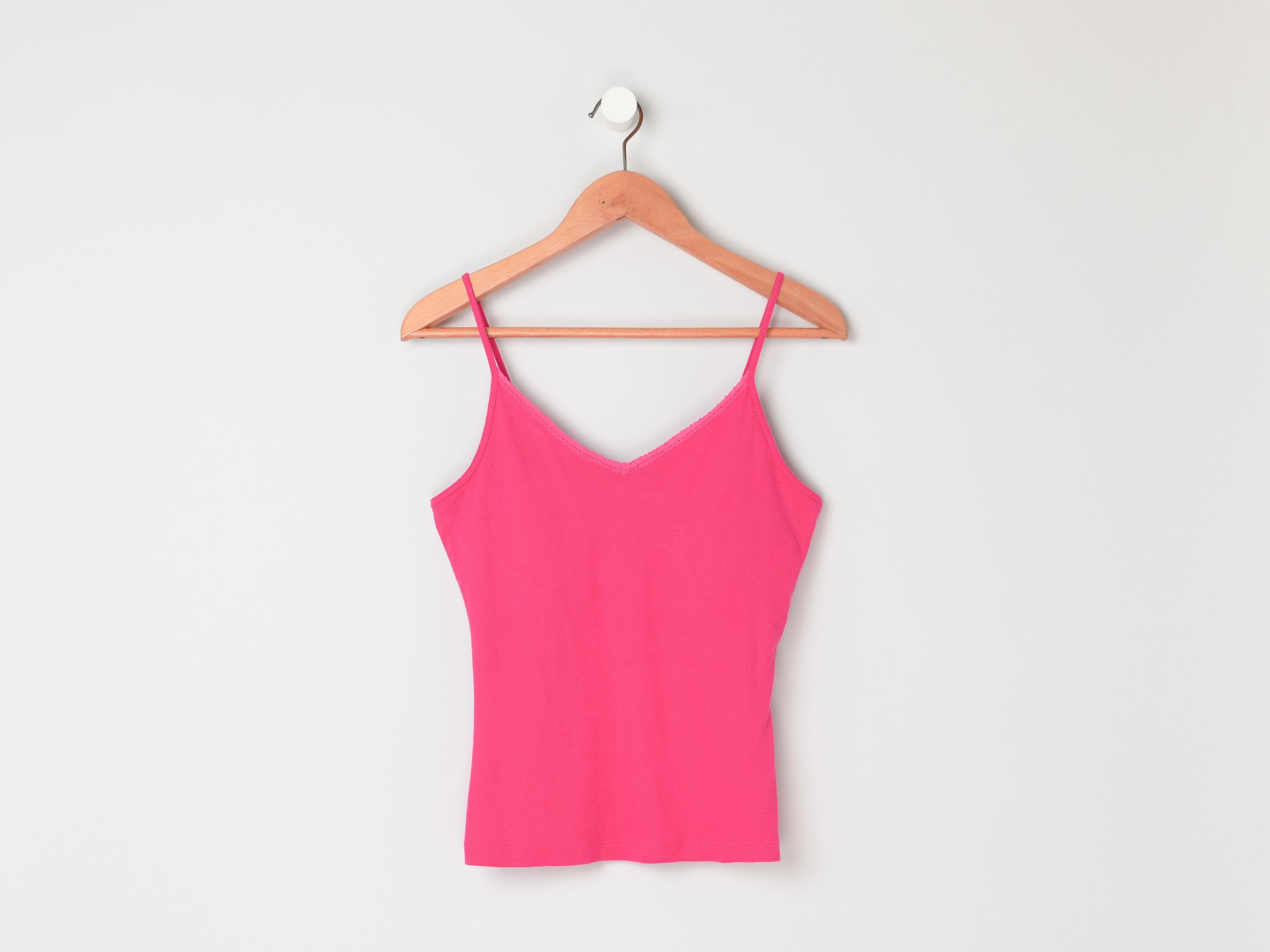 Vintage Y2k Hot Pink Spaghetti Strap Ribbed Tank - 2000s Clothing