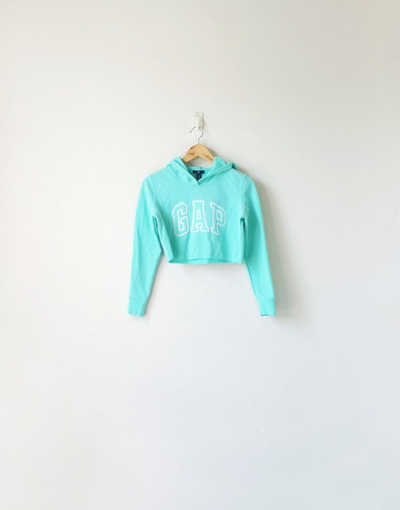 teal crop hoodie