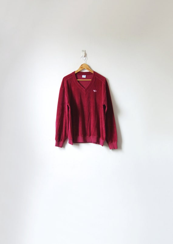 70s Adidas Trefoil Merlot Velour Sweatshirt - Vint