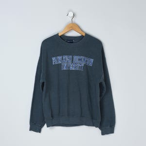 Vintage Fairleigh Dickinson University-sweater jaren 90 - college, donkergrijs, blauw, trui, ronde hals - L-shirt heren