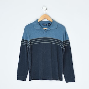 Vintage 90s Blue Striped Long Sleeve Polo - nineties, dockers, pullover, cotton - Men&#39;s S
