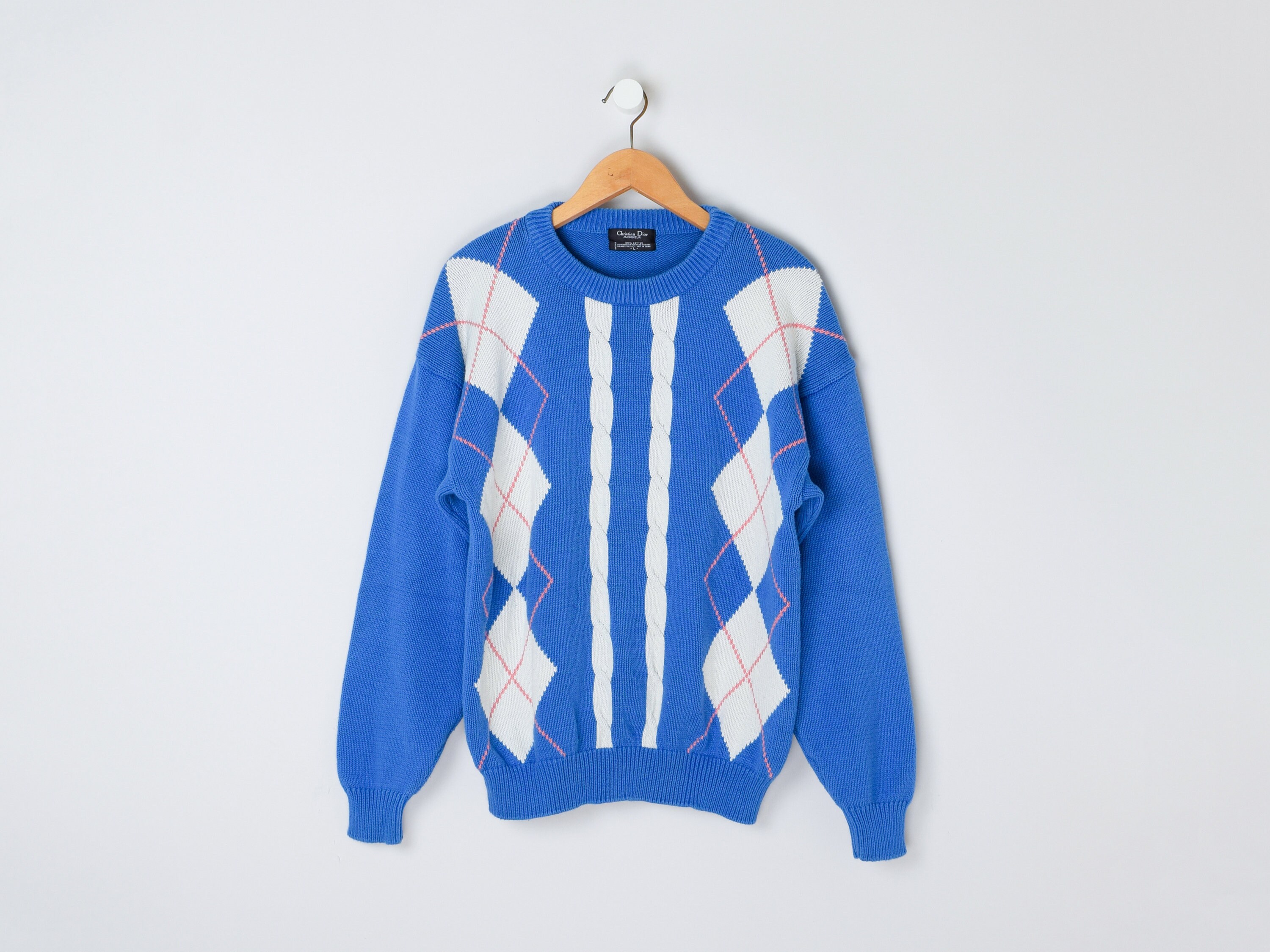 【超ポイントバック祭】 Vintage 90s Christian Dior Argyle Sweater - Blue & White トップス