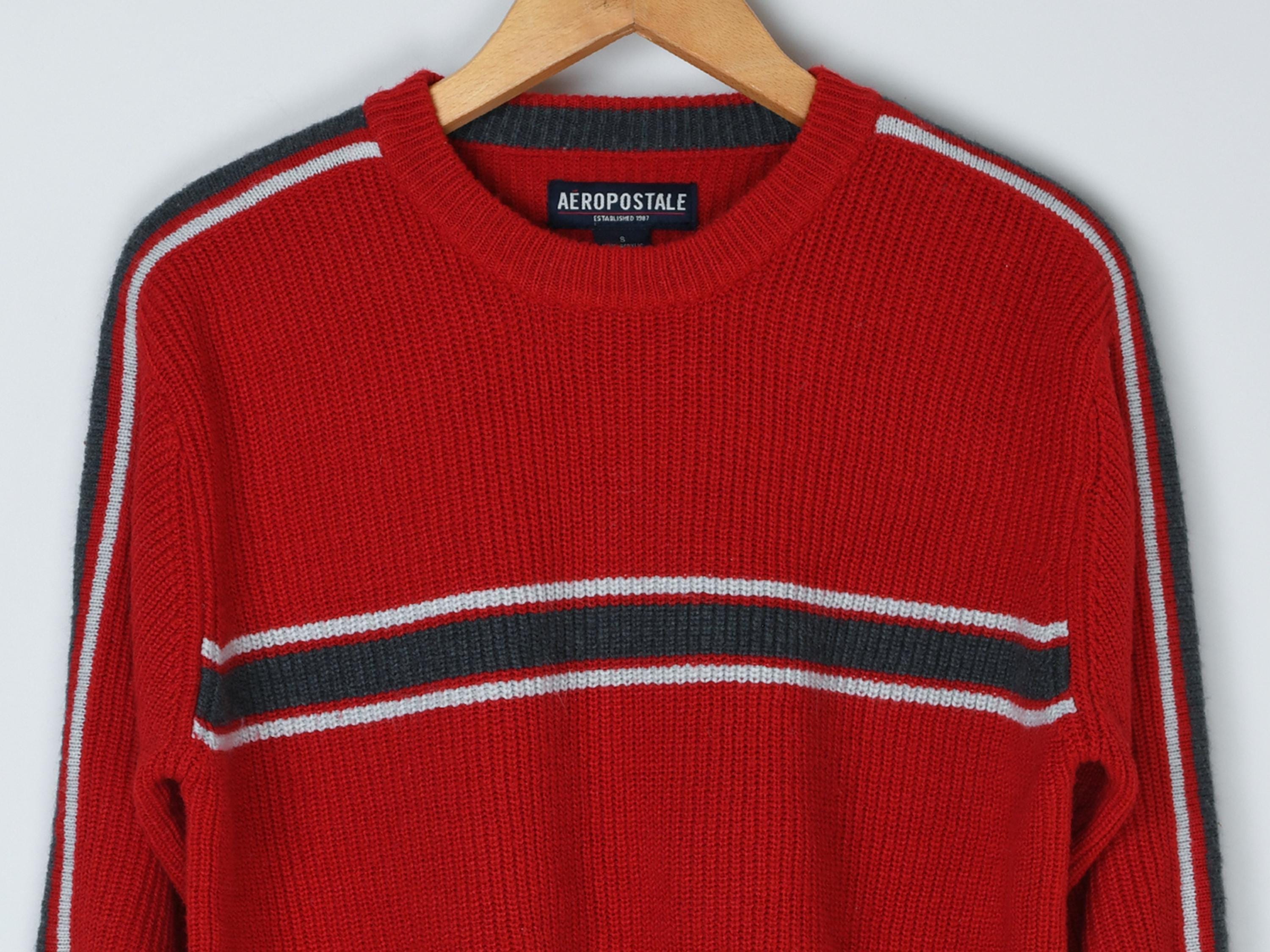 Vintage Y2k Red & Gray Striped Sweater - 2000s, Skater 