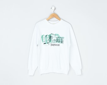 Vintage 90s Bayonne Sweatshirt - raglan, white, made in usa, new jersey - Men's L