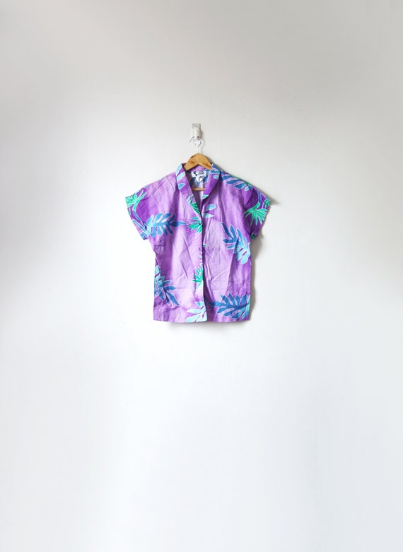 70s Purple & Teal Hawaiian Shirt - Hilo Hattie Vin