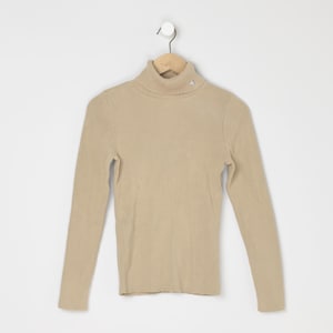 Vintage 90s Lauren Beige Gerippter Rollkragenpullover - 100% cotton,lauren ralph lauren, tailliert, pullover, pullover, preppy - Women&#39;s Petite M