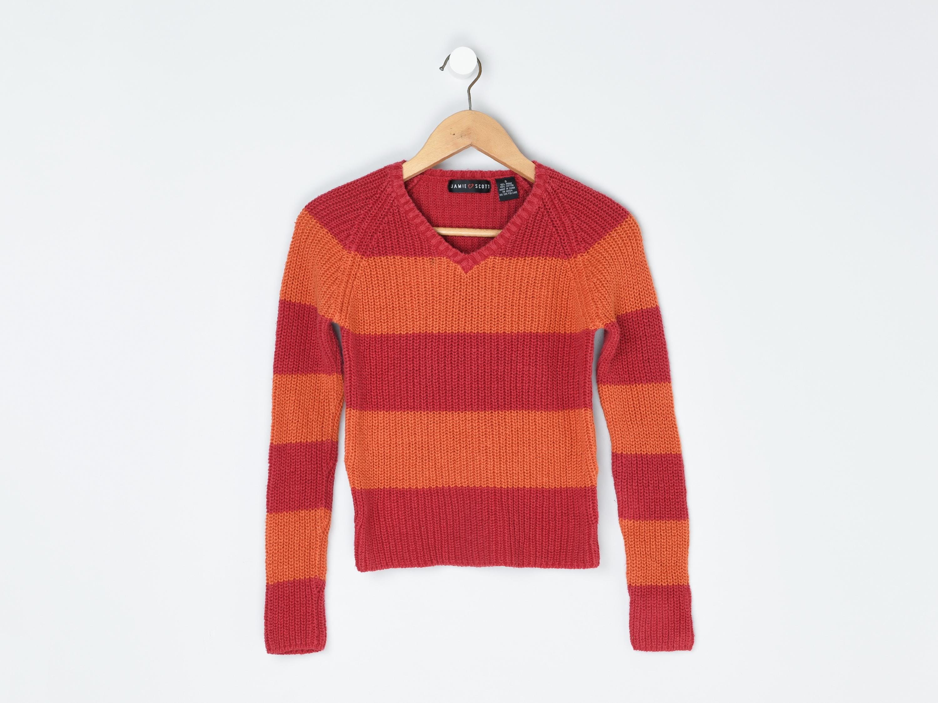Vintage 90s Red & Orange Striped Sweater - Nineties, Block Stripes