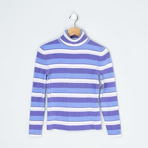 Vintage 90s Light Purple Striped Ribbed Turtleneck - &quot;Petite Sophisticates&quot; - made in united kingdom, fitted, nineties - Women&#39;s S