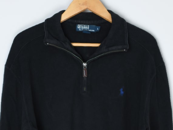 Vintage 90s Polo Ralph Lauren Black Quarter-zip Sweatshirt - Made