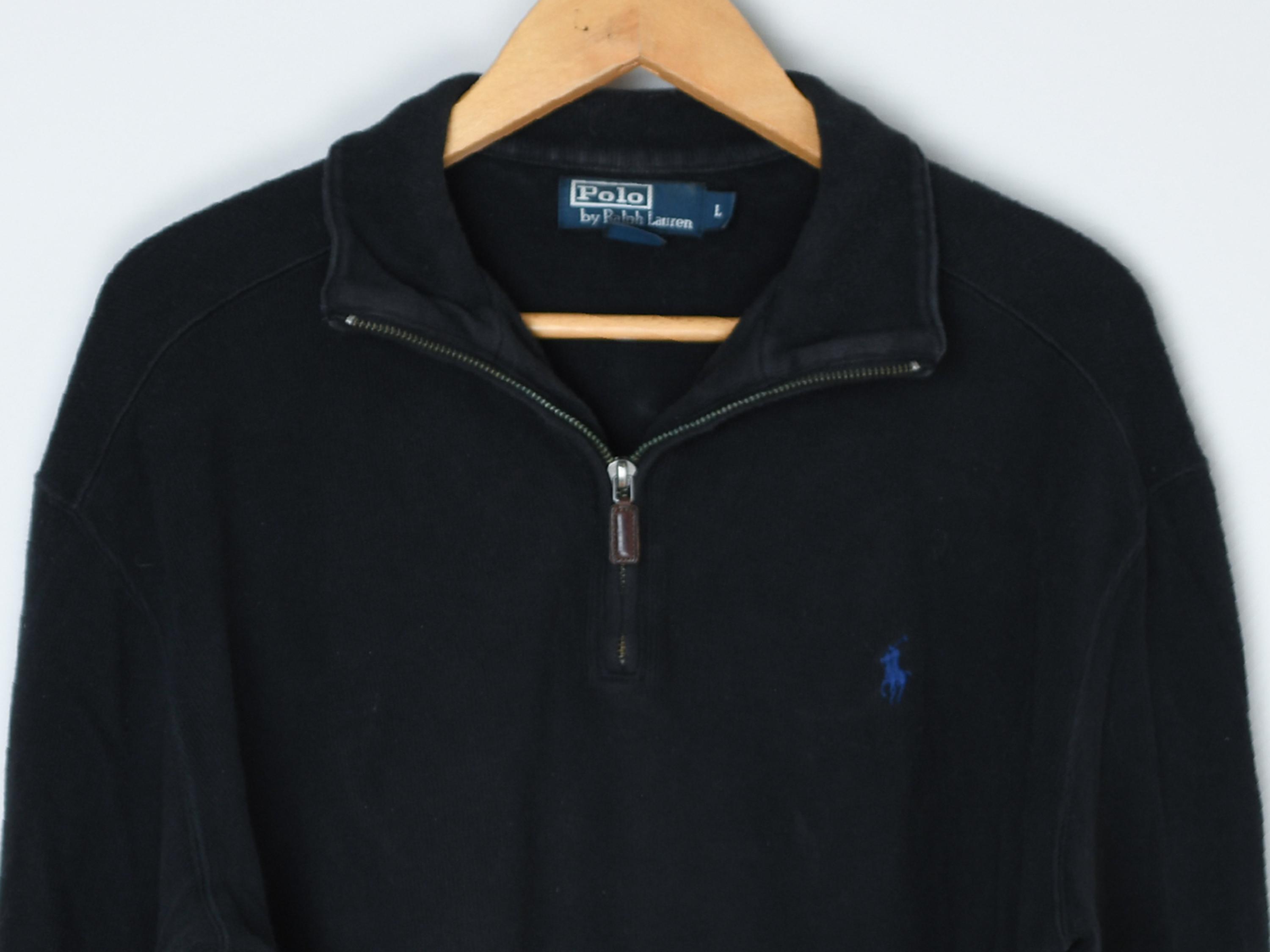 Vintage 90s Polo Ralph Lauren Black Quarter-zip Sweatshirt - Made