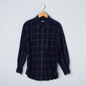Vintage 90s Dark Blue & Grey Flannel Shirt - nineties, gray, hiking, camping - Men&#39;s L