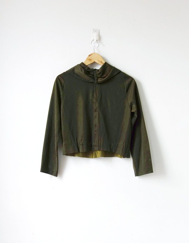 Women/'s S 80s Cowl-Collar Shimmery Bronze Top 80s Disco Clothing 80s Top