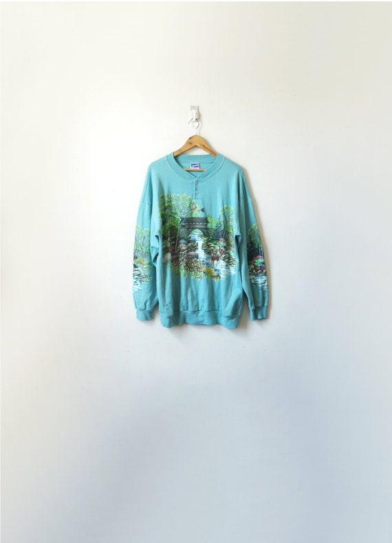 90s Woodland River & Deer Sweatshirt - Kitschy Vin