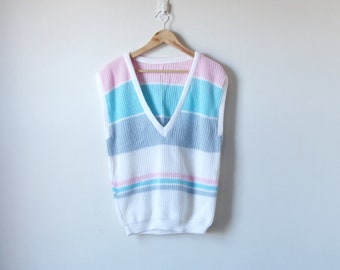 80s Pastel Block Striped Sweater Vest - Pastel 80s Sweater - Pastel Sweater - Colorblock Sweater - 80s Vest - Pastel Vest - Women's L