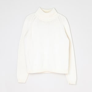 Vintage 90er Rollkragenpullover in Creme - Jeanne Pierre - mittelschwerer Baumwollstrick - Damen M