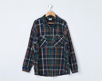Vintage 90s Quilted-Lined Heavy Flannel Shirt Jacket - "Field & Stream" - dark green, plaid, outdoors - Men's XXL