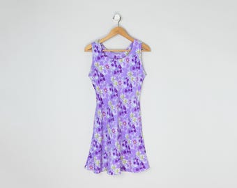 Vintage 90s Purple Printed Mini Dress - flowers, daisies, nineties, made in usa - Women's L
