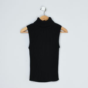 Vintage 90s Bar-Knit Turtleneck Top - &quot;Canyon River Blues&quot; - nineties, sweater, black, ribbed - Women&#39;s M