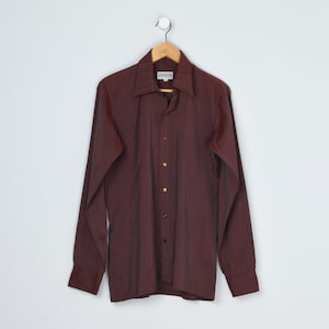 Vintage 70s Dark Red Shimmer-Dot Button-Down Shirt - &quot;Philip Meredith&quot; - seventies, collared shirt, dress shirt, magenta, burgundy - Men&#39;s M