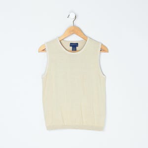 Vintage 90s Light Tan Striped Knit Top - nineties, beige, sweater vest, cotton, made in uk - Women&#39;s S