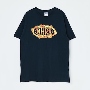 Vintage Y2k NHRA Drag Racing T-Shirt - flame graphic, black tee, 2000s clothing - Men&#39;s L