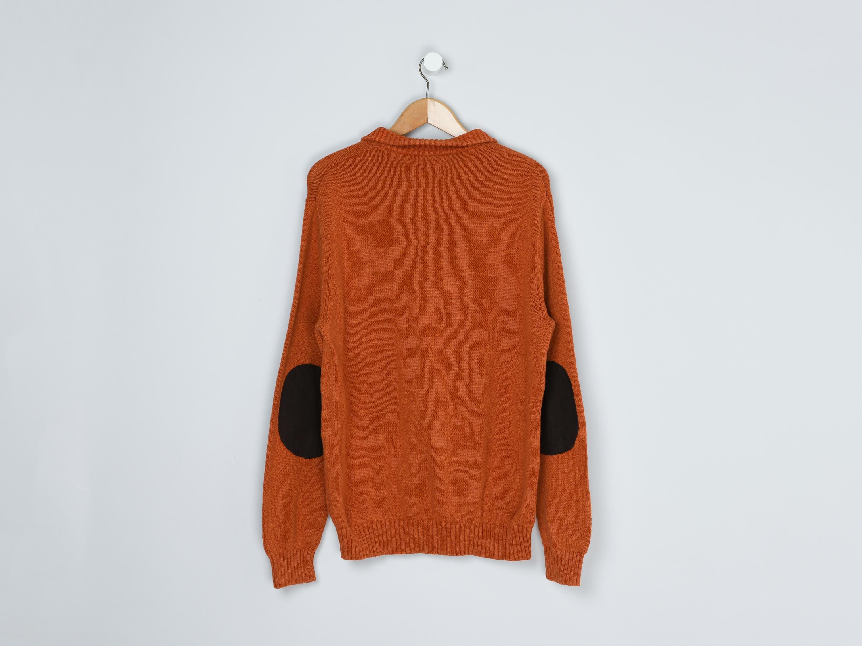 Vintage 90s Chaps Burnt-orange Button-collar Sweater - Nineties 