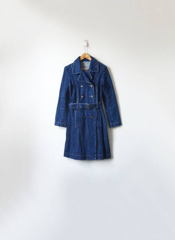 S // 90s Long Doublebreasted Denim Coat - Vintage