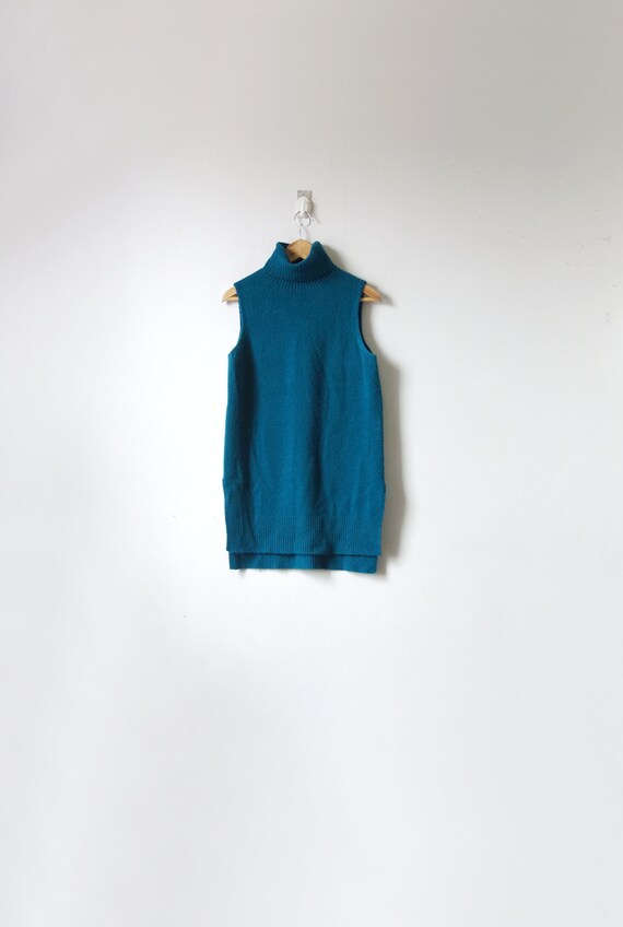 s // 90s Dark Teal Turtleneck Sleeveless Knit Dres