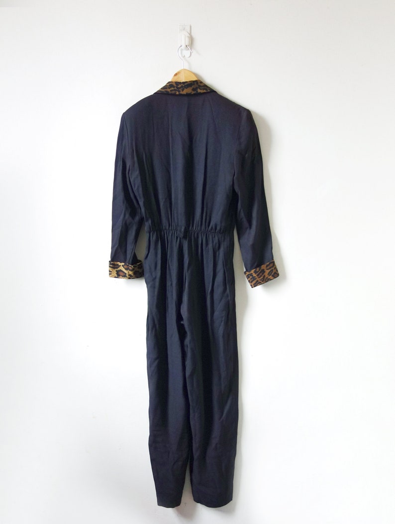 Women/'s XSS 80s Jumpsuit XSS 80s Black Jumpsuit with Leopard Print Collar /& Cuffs 80s Romper 26 waist