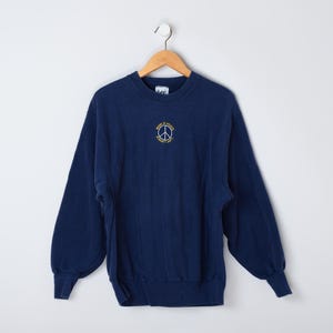 Vintage 90er Jahre &quot;World Peace at Basil T. Leaf&#39;s&quot; Sweatshirt - &quot;Lee Cross Grain&quot; - schwergewichtiger Pullover, navy, oversized, neunziger Jahre - Herren XL