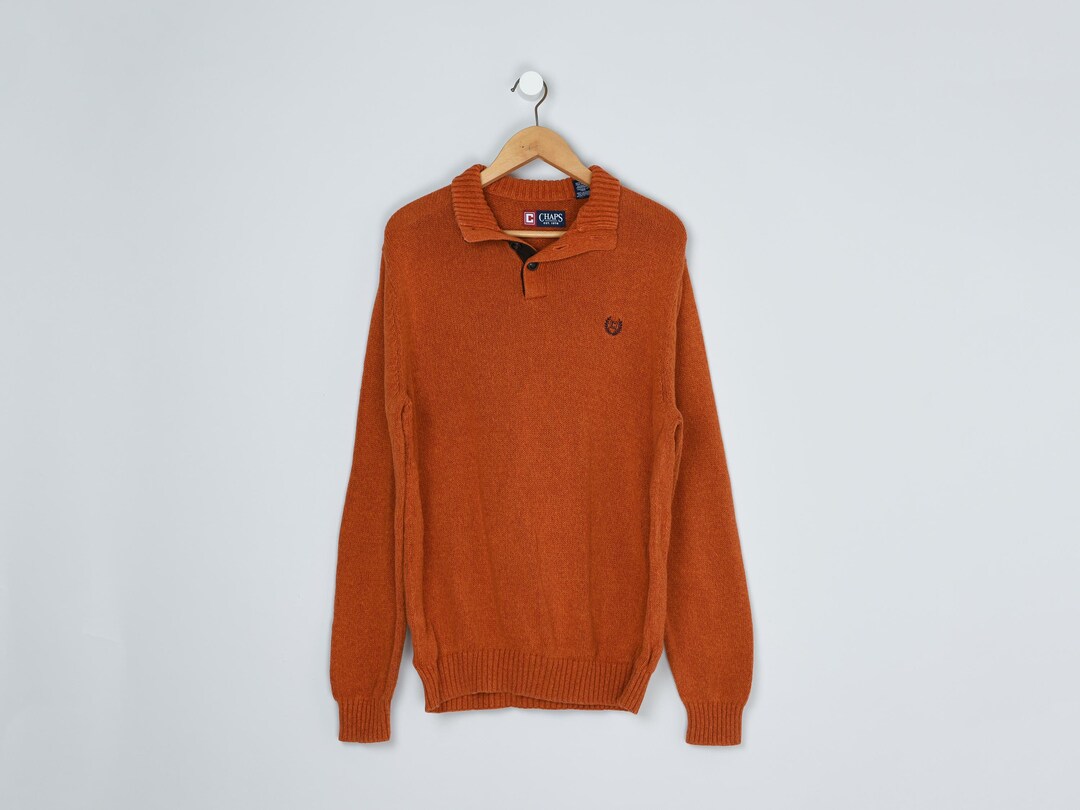 Vintage 90s Chaps Burnt-orange Button-collar Sweater - Nineties