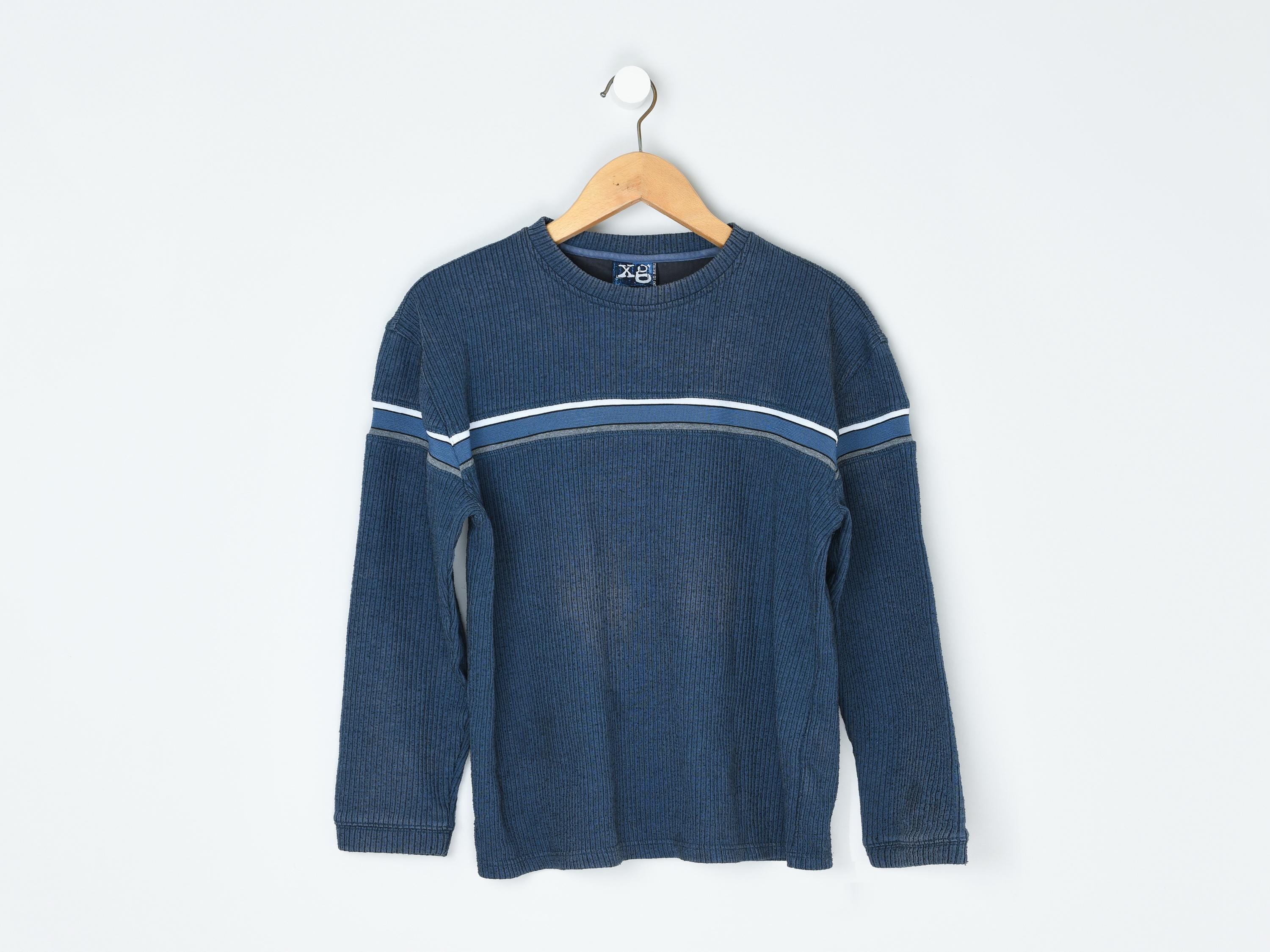 Vintage Y2k Xtreme Gear Striped Sweatshirt - Xg, Dark Blue, 2000s
