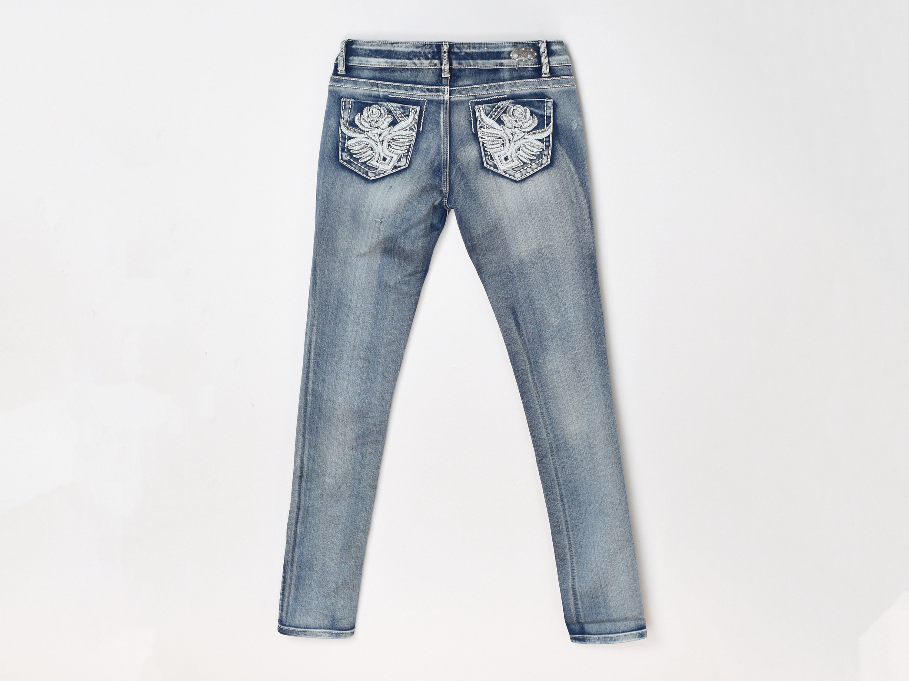 30x32 // Vintage Y2k Embroidered Contrast-stitched Skinny Jeans