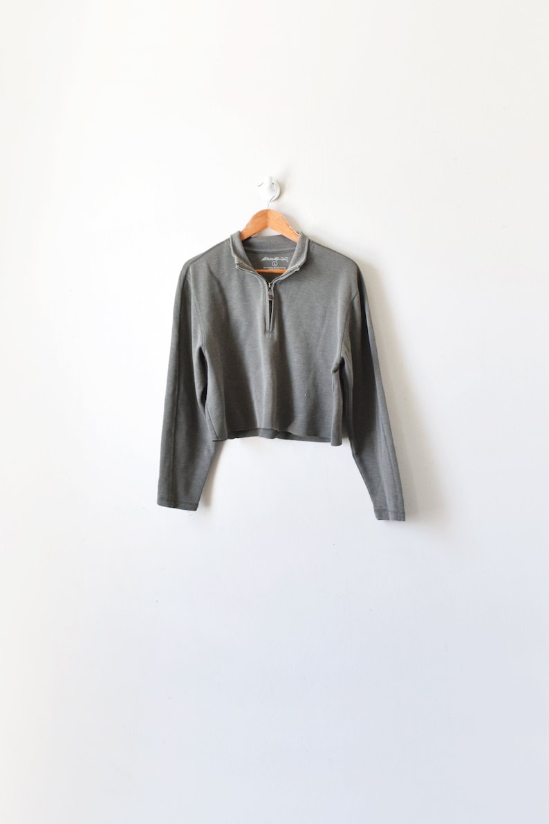 90s Dark Olive Zip Collar Cropped Sweatshirt Women/'s L 90s Crop Top Sweatshirt
