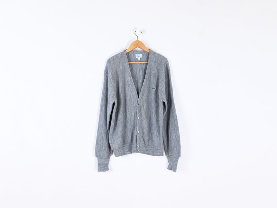 Vintage 90s Izod Lacoste Orlon Knit Gray Cardigan… - image 1