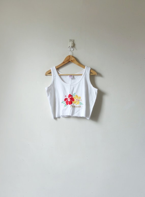 90s "Hawaii" Hibiscus Flowers Cropped Tank - 90s C
