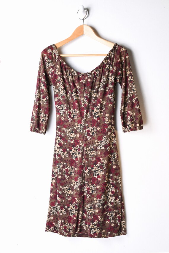 S // Vintage y2k Brown & Dark Red Printed Dress -… - image 3