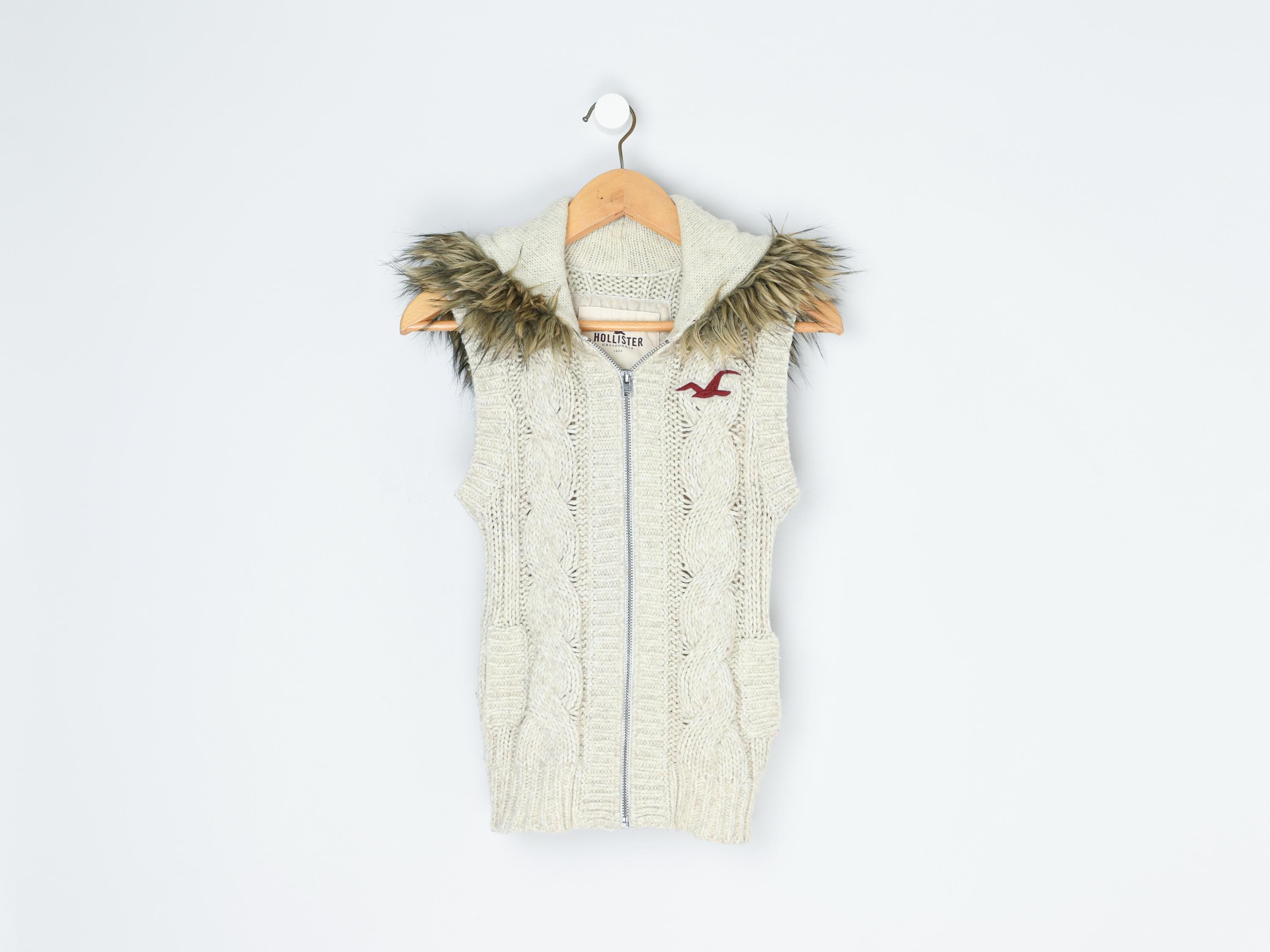 Vintage Y2k Hollister Fauxfur-hood Zip-up Vest Jacket - 2000s