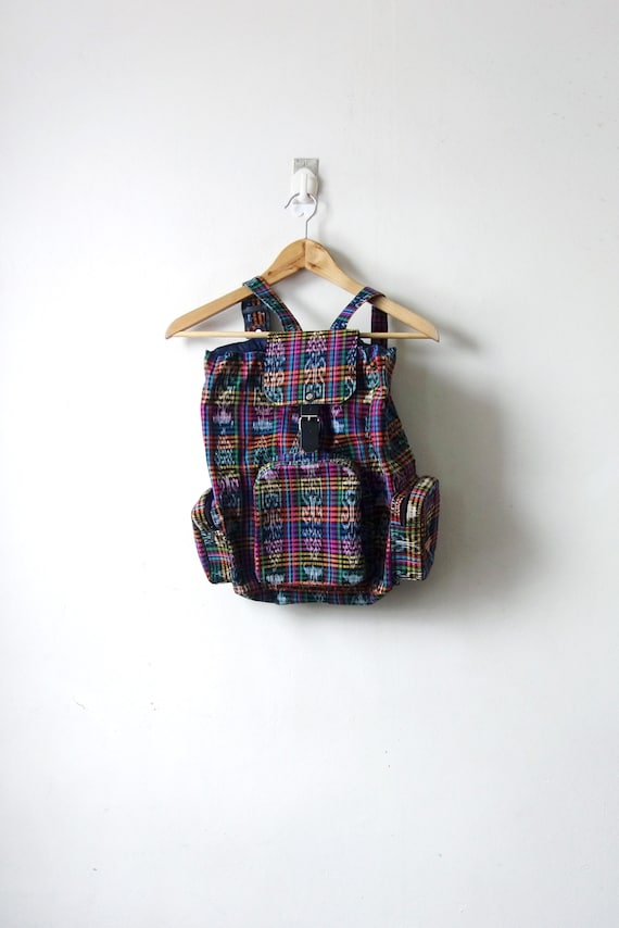 90s Rainbow Plaid Backpack - Vintage Skater Bookba