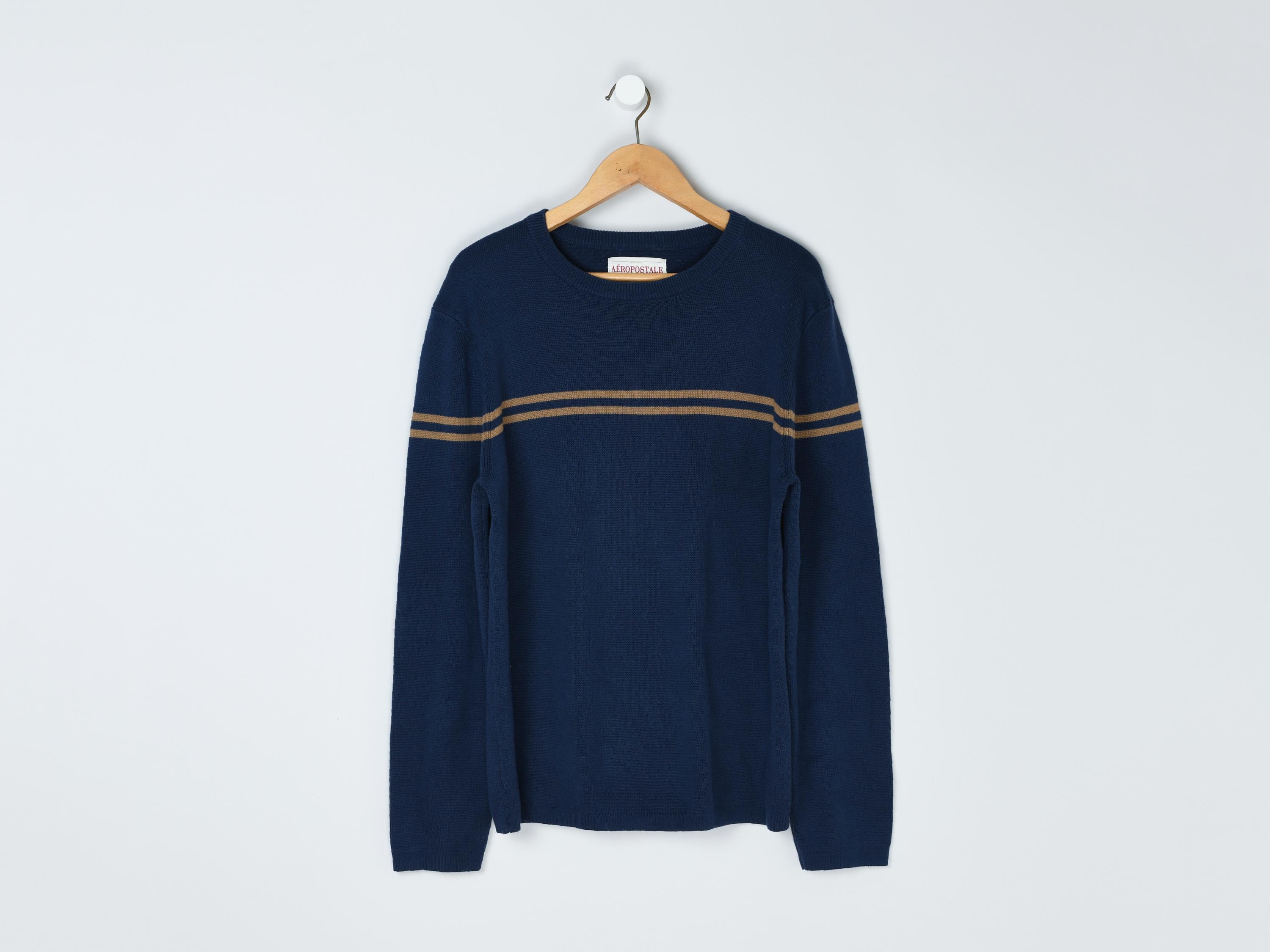 Vintage Y2k Striped Sweater -dark Blue & Tan, Skater, 2000s 