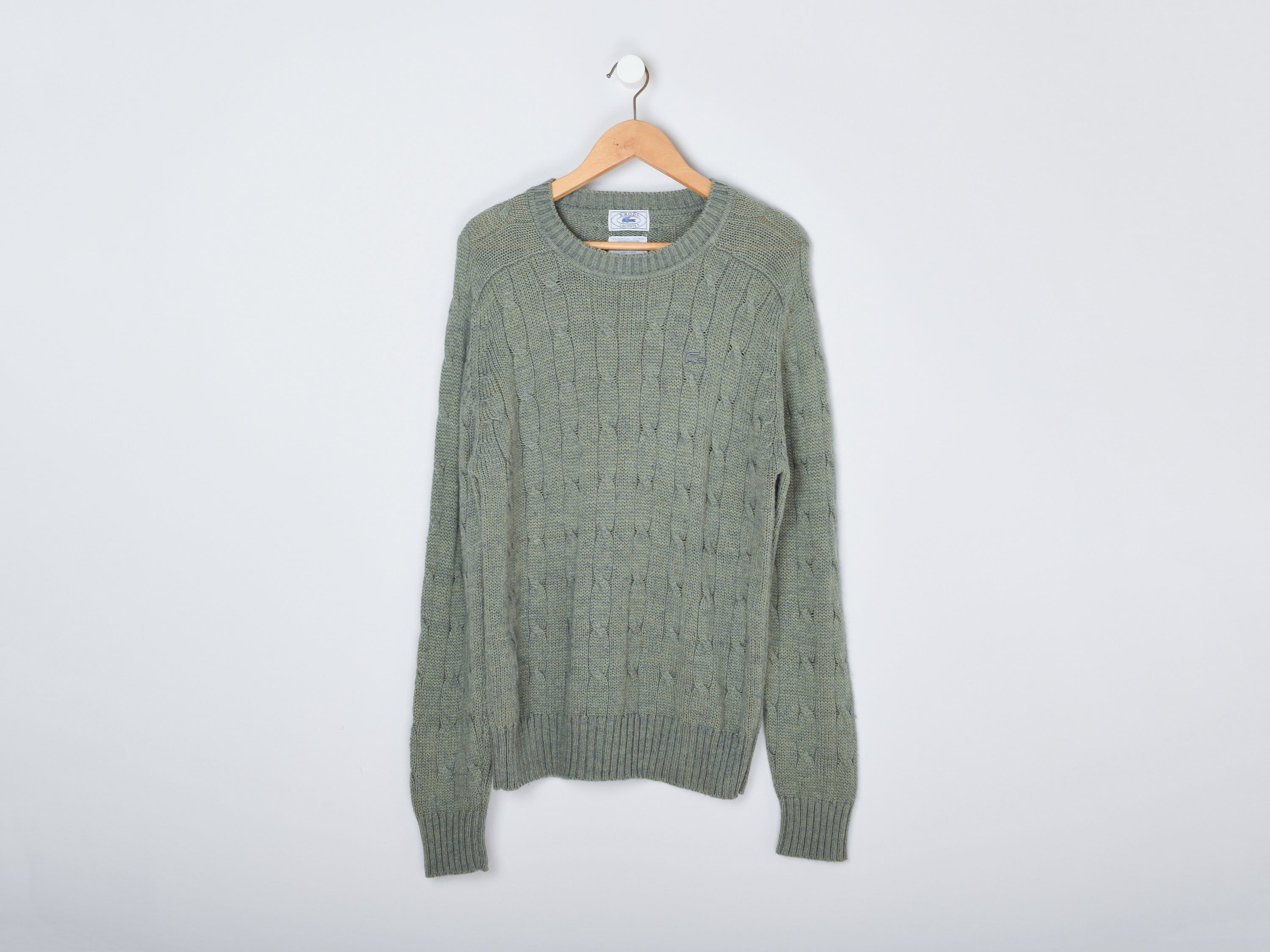 Vintage 90s Izod Lacoste Grey Cable Knit Sweater - Oversized 