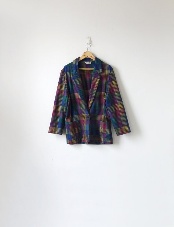 80s Rainbow Plaid Blazer - 80s Jacket - Vintage Bl