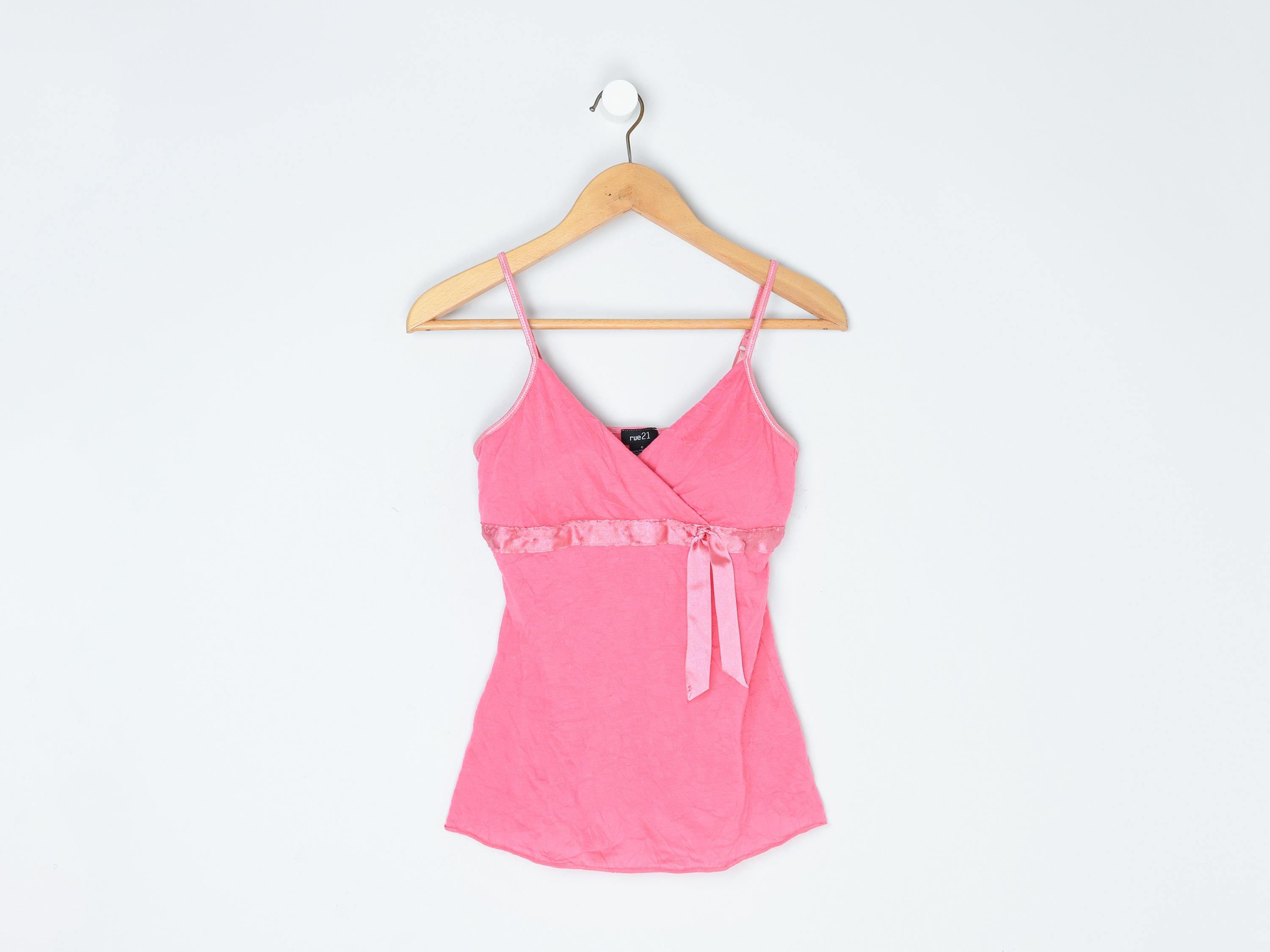 Vintage Y2k Pink Top With Ribbon Tie - 2000s Clothing, Faux Wrap 