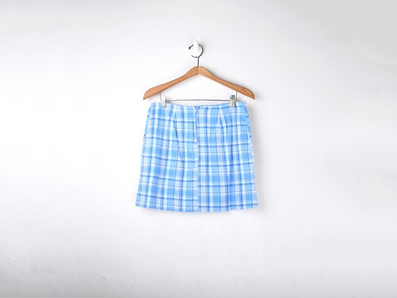Light blue top plaid mini skirt