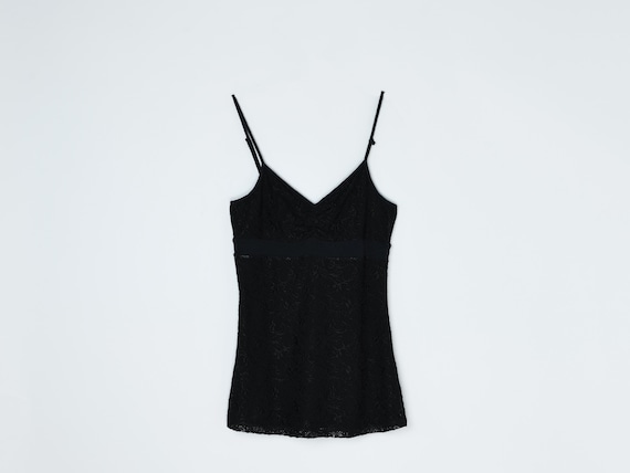 Y2K DOLCE&GABBANA 42 レース テープロゴ キャミソール 黒 レディース