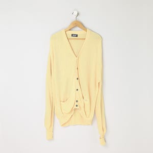 Vintage 70s Custard-Yellow Orlon Cardigan - seventies, sweater, oversized - Men&#39;s 2XL/3XL